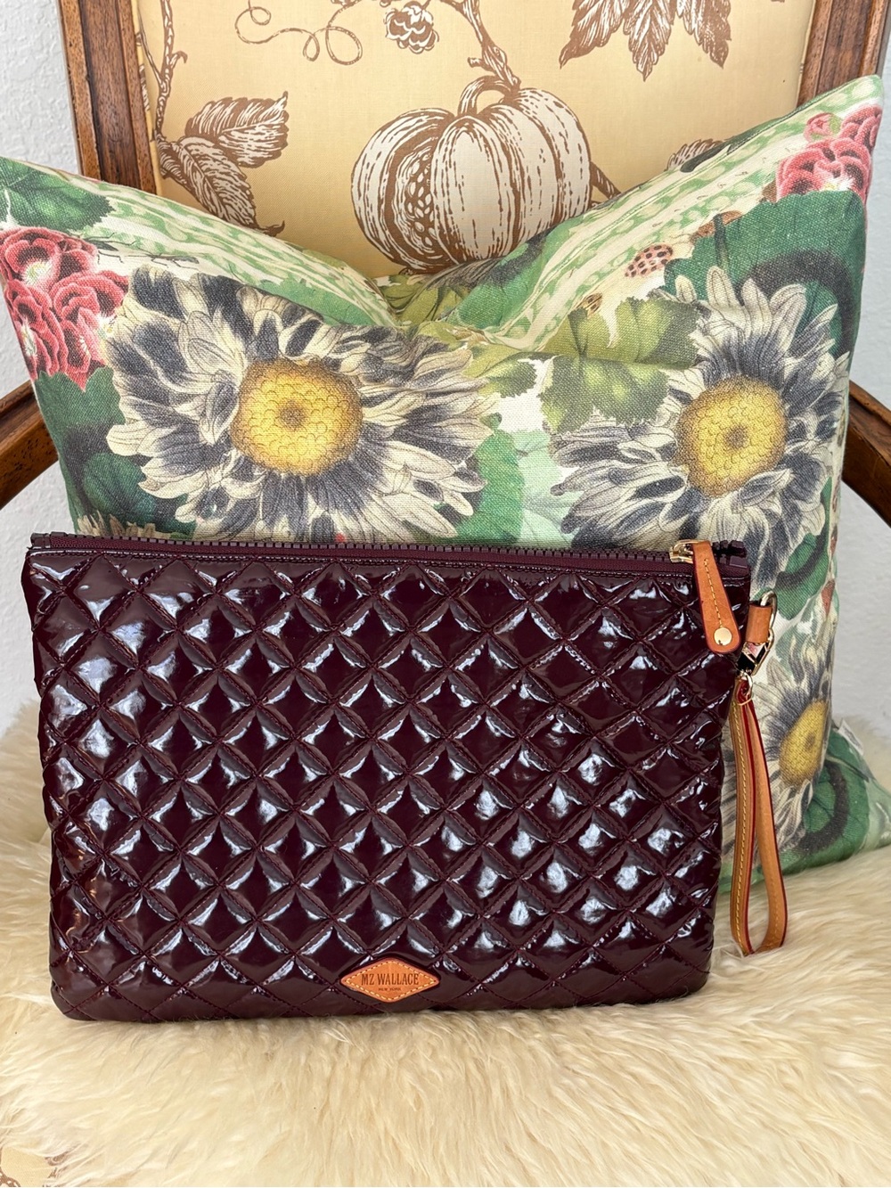 MZ Wallace Quilted Patent Leather Wristlet Clutch - Burgundy